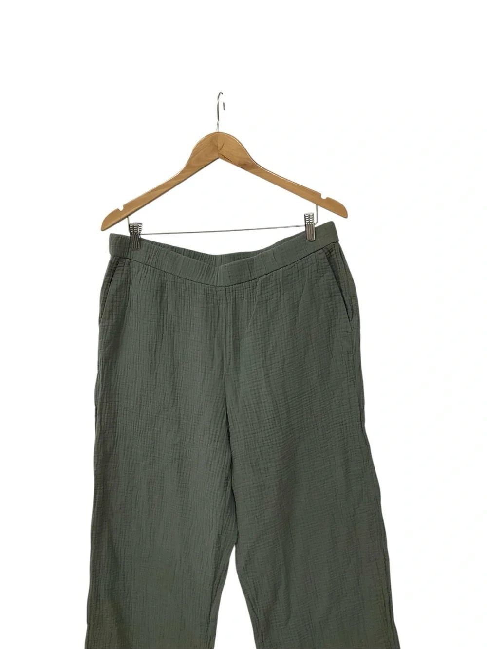 J. Jill Double Gauze Cotton Wide Leg Pants Cropped Olive Green Pockets M NWT